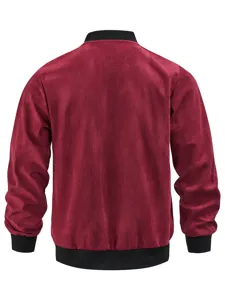 Herren Vintage Wildlederoptik Bomberjacke Freizeit Langarm Reißverschluss Mantel Detail.