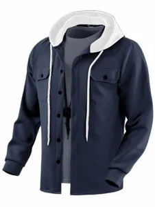 Chemise veste à capuche manches longues jacquard boutonné couleur contrastée haut détail