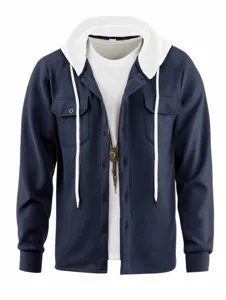 Homme Casual Manches Longues Chemise à Capuche Veste Color Block Jacquard Boutons Hauts