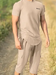 Men casual short sleeve t-shirt and cargo shorts set summer breathable sportswear