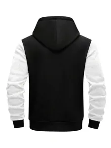 Men's color block hoodie casual long sleeve hooded sweatshirt black white streetwear