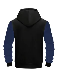 Men's Casual Colorblock Hooded Sweatshirt Autumn Winter Long Sleeve Black Blue Hoodie