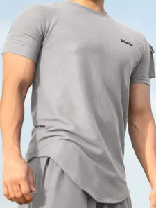 Men's casual breathable short sleeve waffle t-shirt set, comfortable summer sportswear.