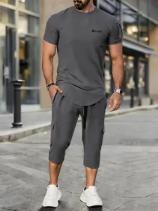 Men summer casual tracksuit short sleeve t-shirt and shorts set athletic gymwear outfit