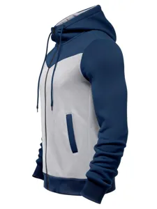 Men color block zip up hooded hoodie outdoor sports casual activewear jacket top.
