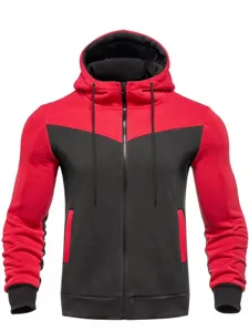 Men's colorblock zip-up hooded sweatshirt casual sports outdoor jacket with pockets