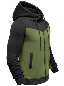 Men's colorblock zip-up hoodie with hood and pockets for outdoor sports autumn winter.