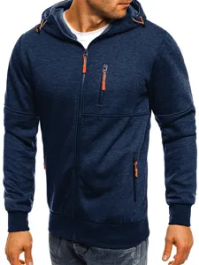 Men's zip up hooded sweatshirt sportswear casual daily fitness active jacket top navy blue