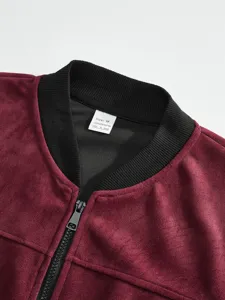 Herren Wildlederoptik Jacke Kragen Detail, hochwertiger Polyesterstoff mit Reißverschluss.