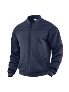 Herren lässige dunkelblaue Bomberjacke mit Stehkragen und Reißverschluss Oberbekleidung