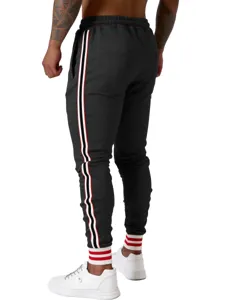 Heren casual joggingbroek met zijstrepen, slim fit trainingsbroek, gedetailleerd achterkant.