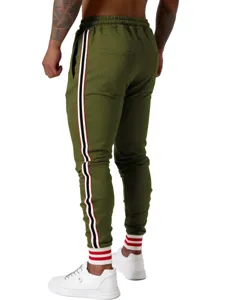 Stijlvolle heren casual joggingbroek met zijstreep slim fit sportbroek in olijfgroen