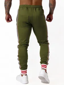 Heren casual joggingbroek olijfgroen met zijstrepen sportieve comfortabele broek