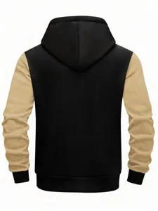 Men's colorblock hoodie back view, casual autumn winter long sleeve hooded sweatshirt top.