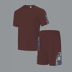 Men's waffle short sleeve t-shirt shorts set brown casual streetwear summer fashion outfit