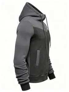 Men's colorblock full-zip hooded sweatshirt for outdoor sports autumn winter fashion style.