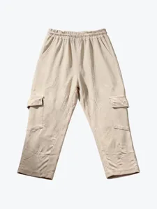 Mens casual loose cargo cropped pants elastic waist solid color multi-pocket trousers