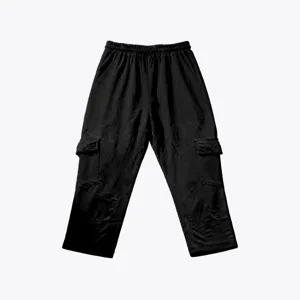 Men's Black Loose Cargo Pants Casual Elastic Waist Seven-Quarter Multi-Pocket Trousers