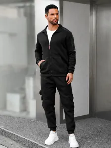 Men's casual zip-up jacket and cargo sweatpants tracksuit set, comfortable sportswear outfit.