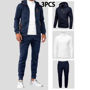 Men's Casual Tracksuit Hooded Zipper Pocket Hoodie T-Shirt Pants Winter Thermal Polyester Sportswear Outfit