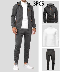 Men's 3-piece activewear tracksuit set featuring zip hoodie, turtleneck top and joggers.