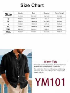 Men's casual long sleeve linen shirt breathable solid color button stand collar top