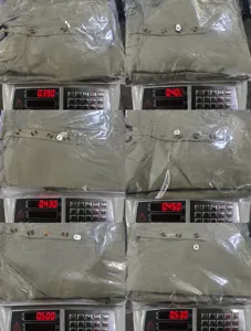 Detailed view of men casual linen hooded set packaging and weight specifications across sizes.