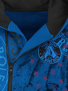 Sudadera con capucha casual para hombre con media cremallera y estampado gráfico de calavera urbana.