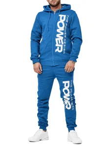 Herren royalblaue Freizeit Kapuzenjacke Reißverschluss Trainingsanzug mit weißem Print.