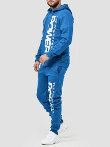 Herren blauer Kapuzenpullover mit Reißverschluss und Jogginghose Trainingsanzug.