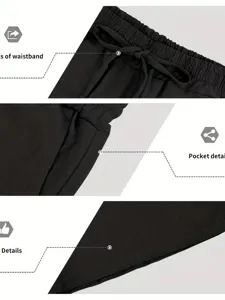 Men black casual shorts detail view showcasing elastic waistband, pocket and hem craftsmanship.