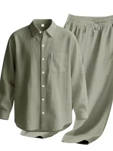Ensemble vêtements de détente chemise à manches longues et pantalon vert clair pyjama