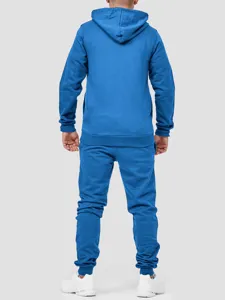 Herren Freizeit blauer Trainingsanzug Detailansicht hinten, bequemer Hoodie und Jogginghose.
