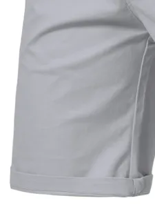 Men's summer casual sports cargo shorts detail view showing fabric texture and cuffed hem.