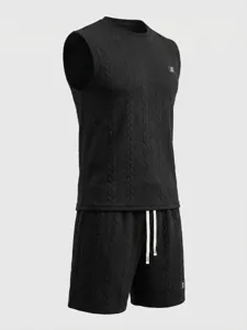 Men's knitted sleeveless vest and shorts casual two-piece tracksuit set for summer.