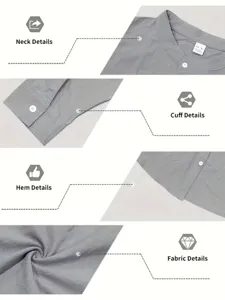 Close-up detail view of men's casual long sleeve shirt collar cuff hem and breathable fabric texture.