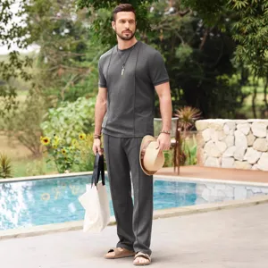 Set Casual a Due Pezzi in Tessuto Waffle da Uomo con Maglia Maniche Corte e Pantaloni