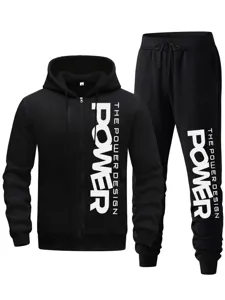 Herren schwarzer Kapuzenpullover mit Reißverschluss und Jogginghose Freizeit Sportanzug.