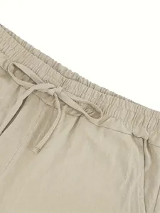 Detailed close-up of men casual shorts elastic drawstring waistband in khaki color