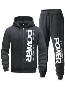 Herren Freizeit Kapuzenpullover und Jogginghose Trainingsanzug Set in Dunkelgrau.