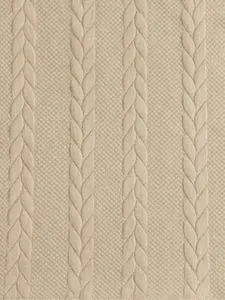 Detailed view of beige cable knit fabric texture for men casual set, soft and premium material.