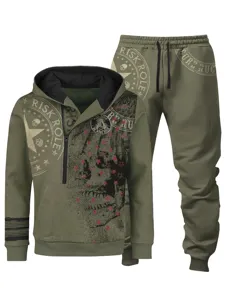 Chándal Verde Oliva para Hombre Sudadera con Capucha y Pantalón Jogger Urbano