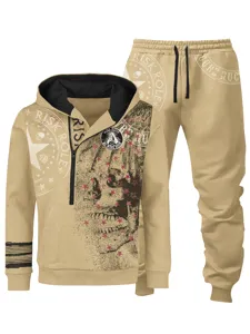 Conjunto de sudadera con capucha y pantalón de chándal otoño invierno hombre kaki calavera
