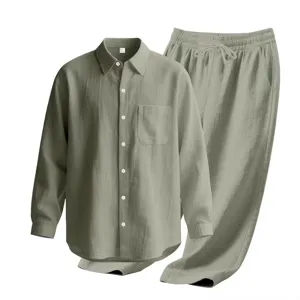 Ensemble chemise manches longues et pantalon casual pour homme vert clair confortable
