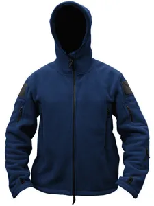 Men's outdoor warm fleece hooded jacket winter solid color tactical coat with pockets