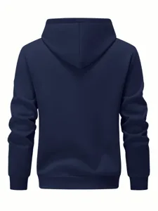 Sweat-shirt à capuche zippé décontracté chaud doublé polaire d'hiver homme bleu