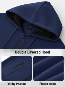 Sweat a capuche zippe homme hiver doublure polaire avec capuchon double et poches.