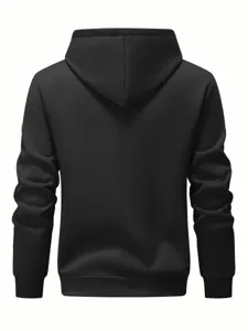 Vue arrière du sweat à capuche noir uni doublé polaire, montrant la texture et l'ourlet.
