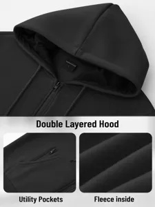 Sweat à capuche zippé thermique pour homme en polaire avec double capuche et poches pratiques.