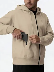 Vue détaillée du sweat à capuche zippé en molleton thermique pour homme avec poches zippées.
